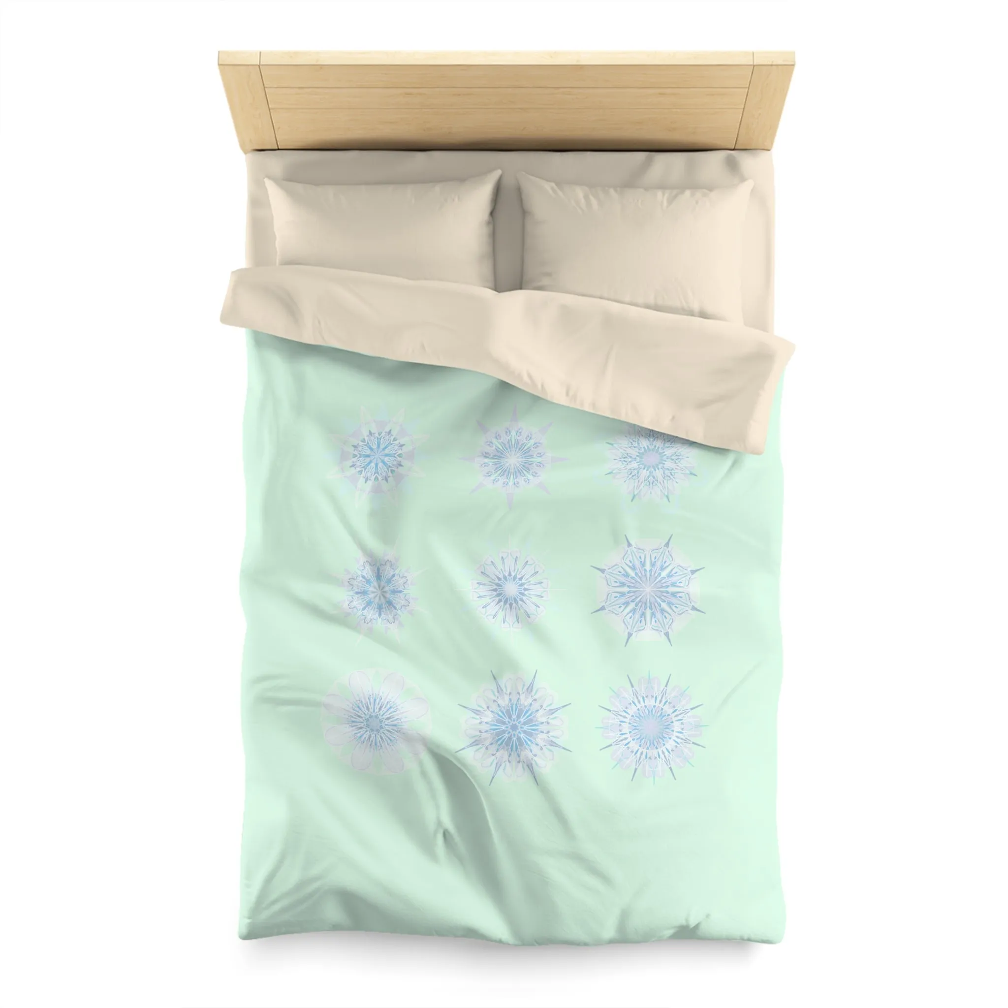 Handmade Mandala Design Microfiber Duvet Cover - Minty Fresh Background