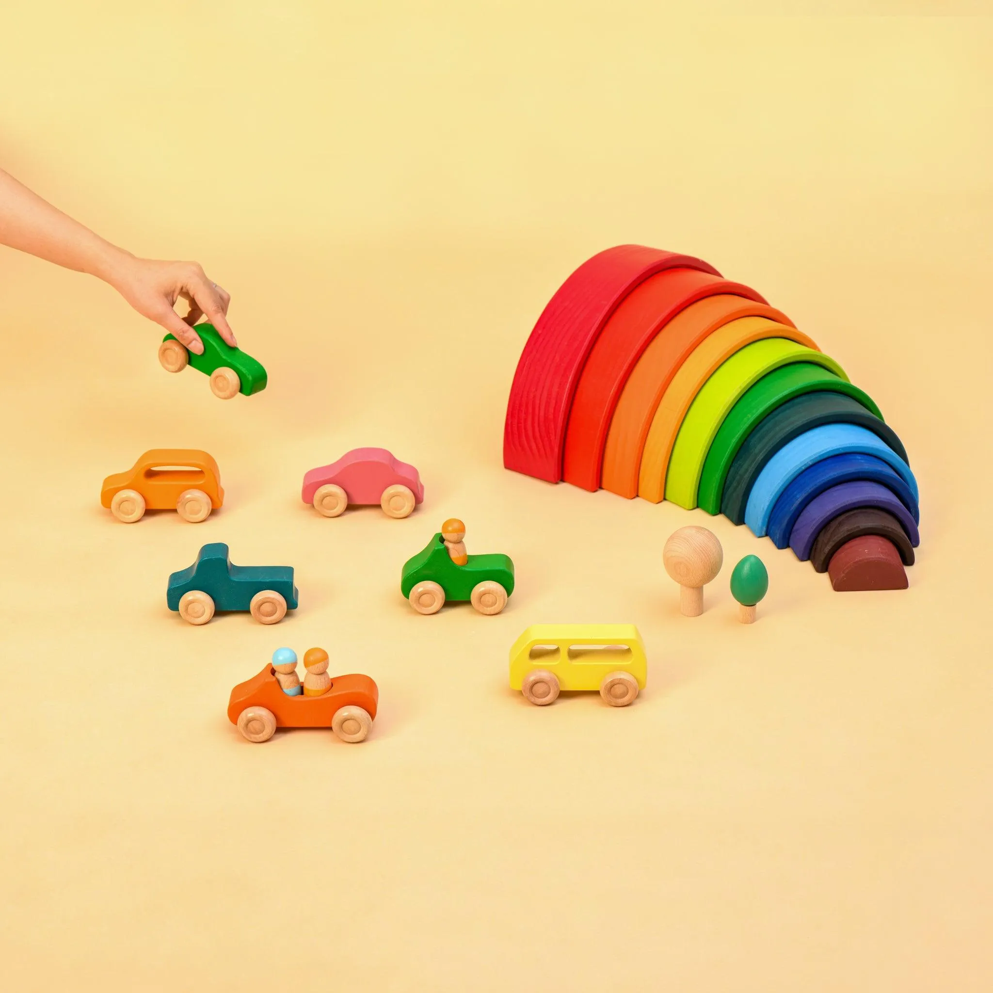 Rainbow Stacker & Cars Combo | Open-ended Toys