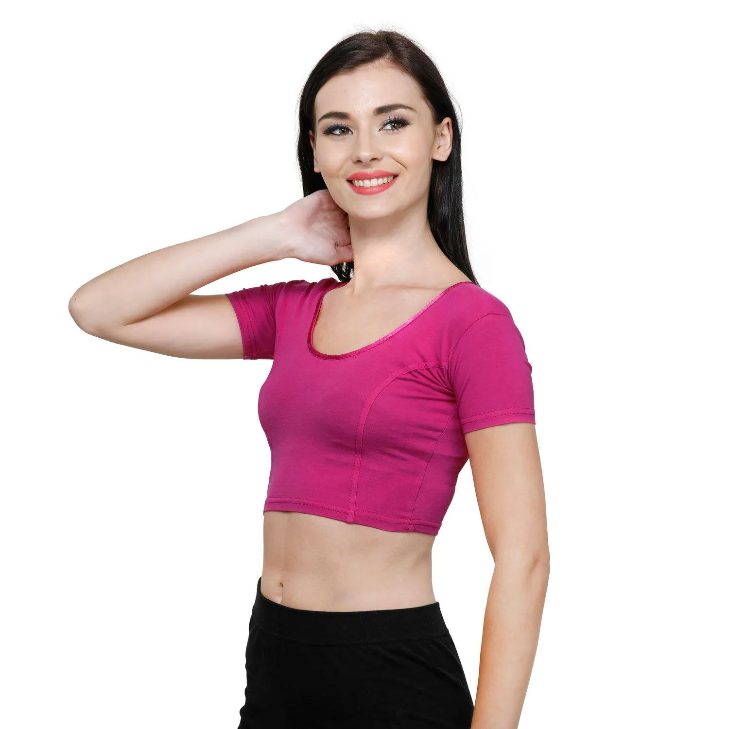 Vami Women's Cotton Stretchable Readymade Blouses - Fuchsia