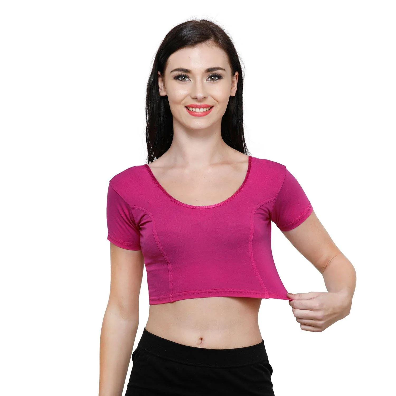Vami Women's Cotton Stretchable Readymade Blouses - Fuchsia