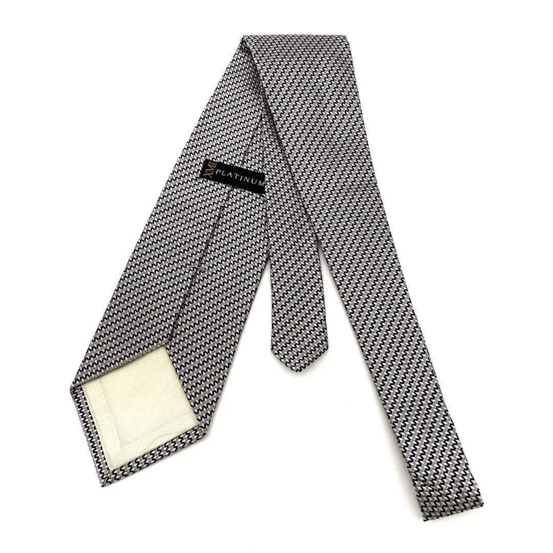 XMI PLATINUM TIE Silk Diagonal Zig-Zag Stripe Tie - Black & Grey